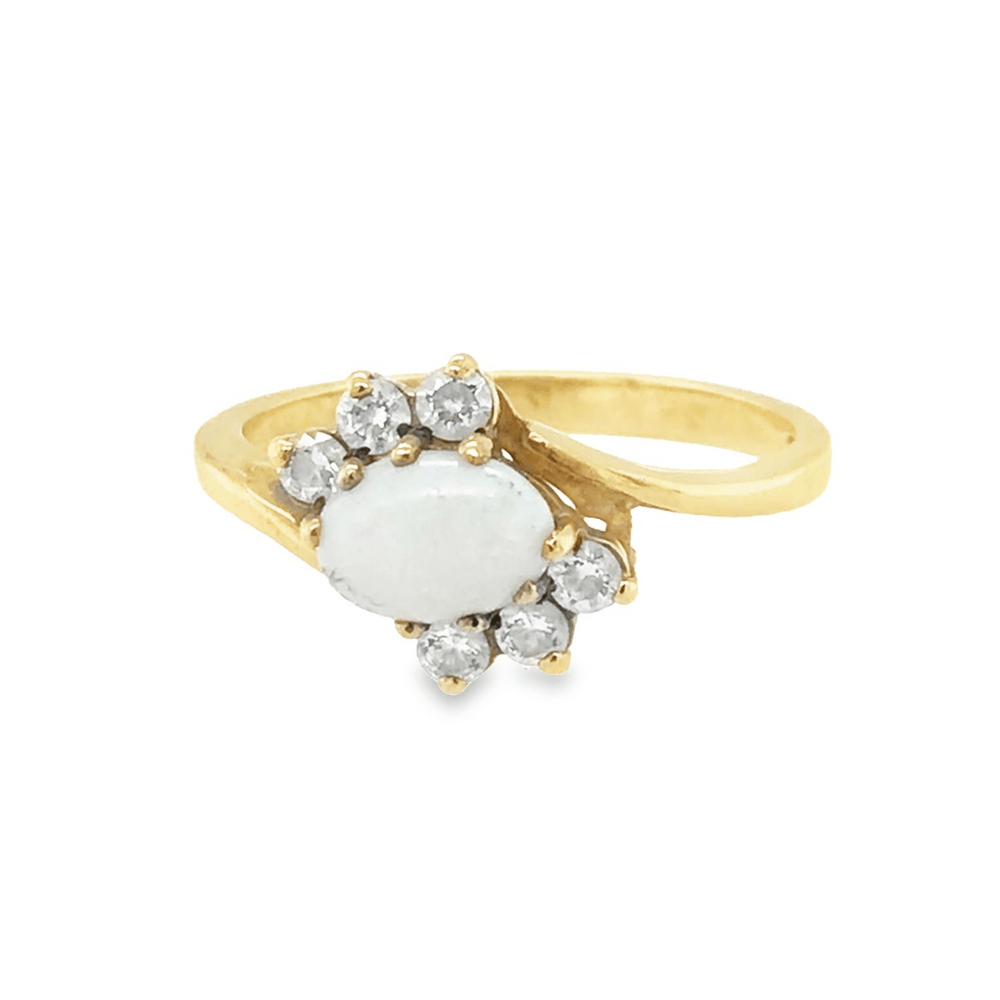 Pre - Owned 9ct Yellow Gold Opal &amp; CZ Ring.