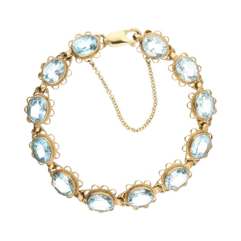 Pre - Owned 9ct Yellow Gold Oval Blue Topaz Bracelet with Safety Chain2025W14-9-7