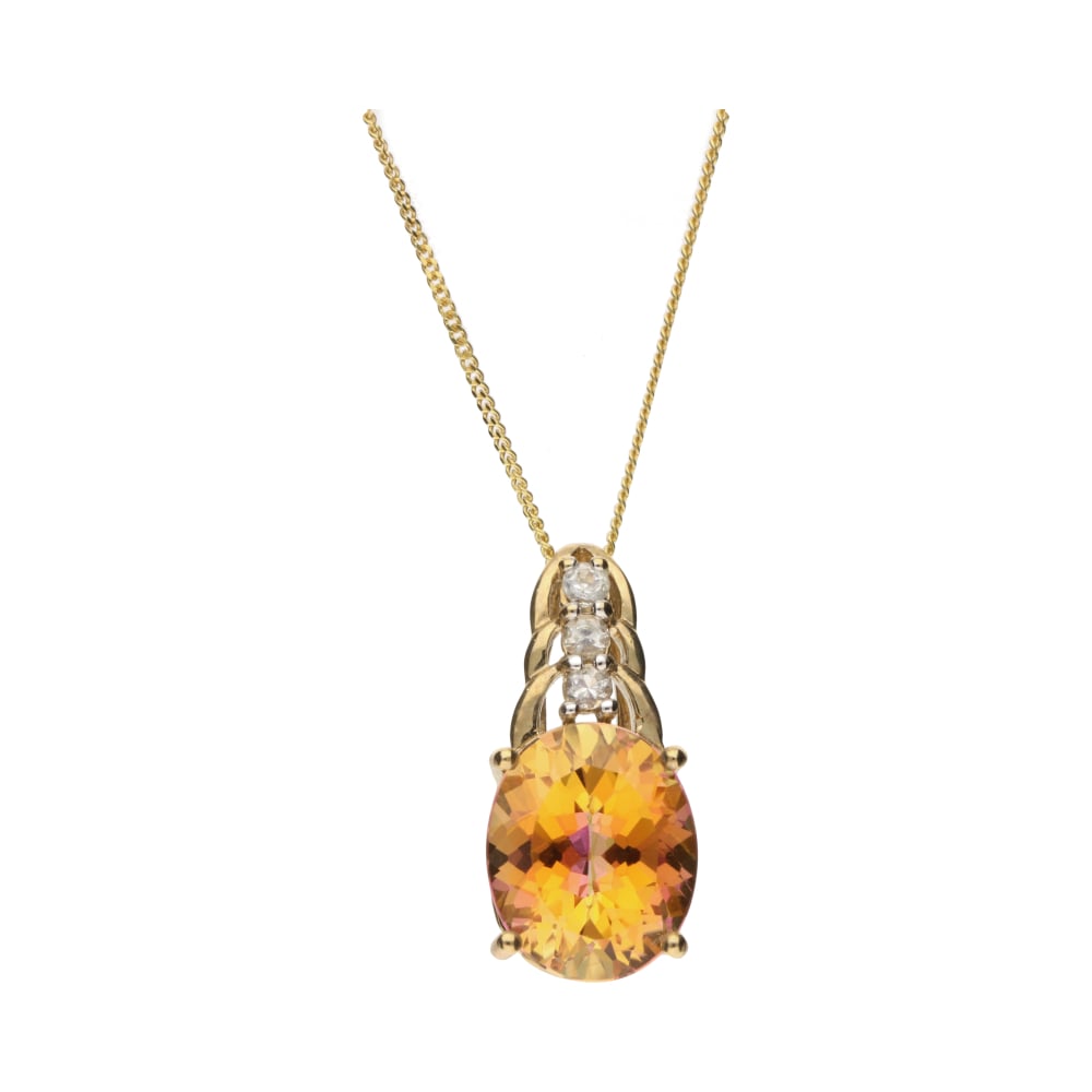 Pre - Owned 9ct Yellow Gold Oval Orange Quartz & CZ Set Pendant