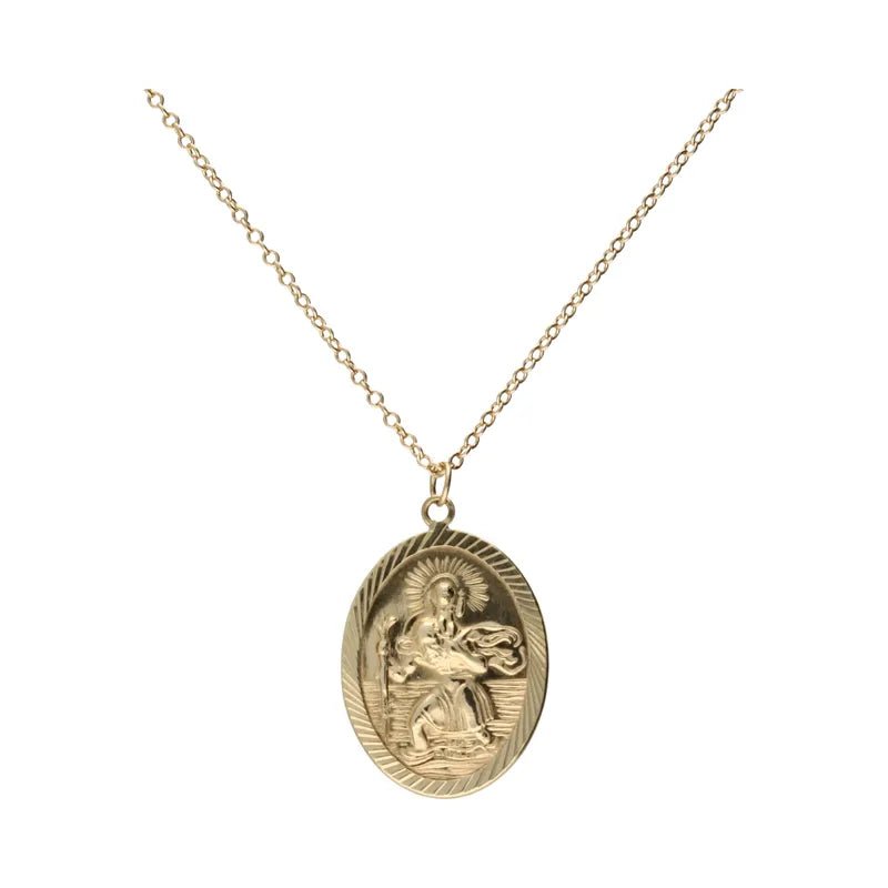 Pre - Owned 9ct Yellow Gold Oval St Christopher Pendant 21inch2025W16-13-1