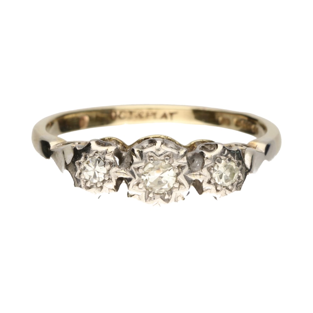Pre - Owned 9ct Yellow Gold & Platinum Diamond Trilogy Ring