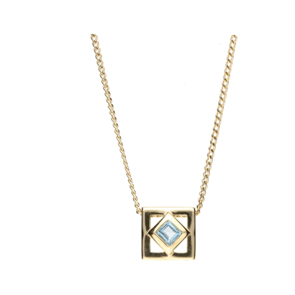 Pre - Owned 9ct Yellow Gold Princess Cut Blue Topaz Pendant