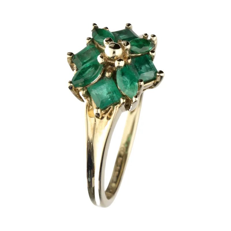 Pre - Owned 9ct Yellow Gold Princess & Marquise Cut Emerald Cluster Ring268513