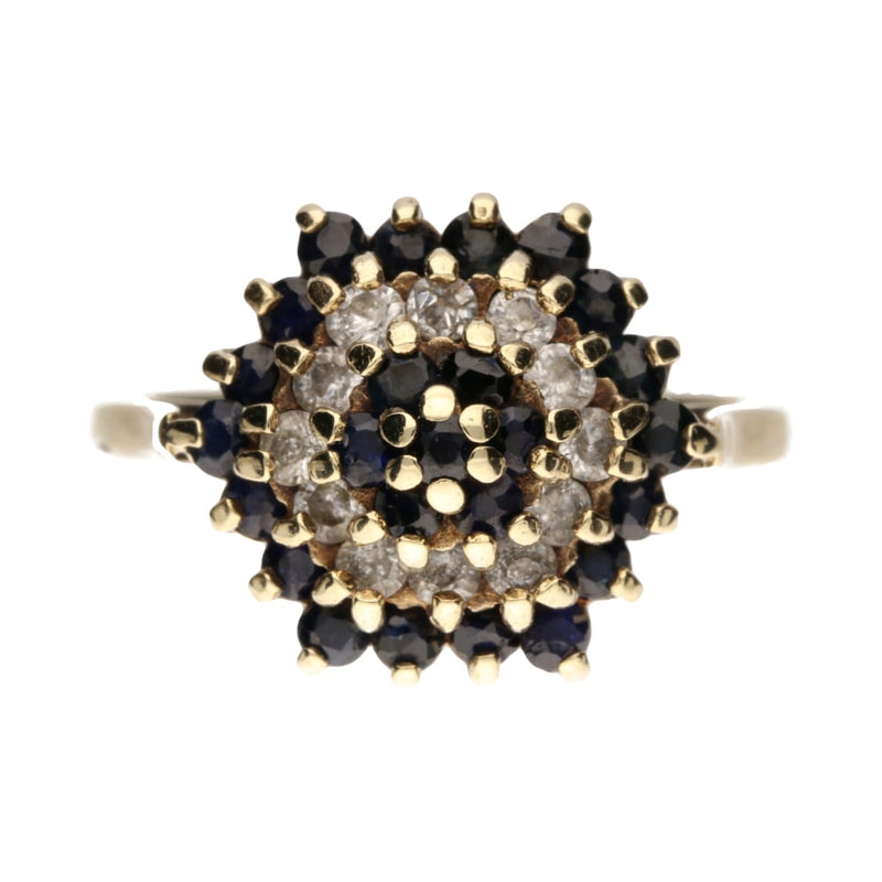 Pre - Owned 9ct Yellow Gold Sapphire & CZ Cluster Ring