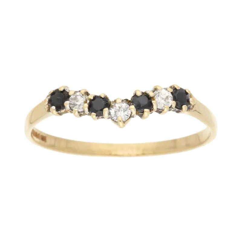 Pre - Owned 9ct Yellow Gold Sapphire & CZ Wishbone Ring2025W16-29