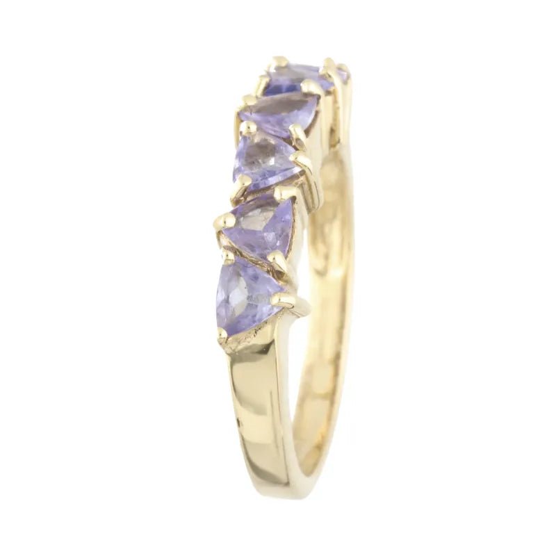 Pre - Owned 9ct Yellow Gold Trilliant Cut Tanzanite Cluster Ring 0.71ct2026W34-22-41