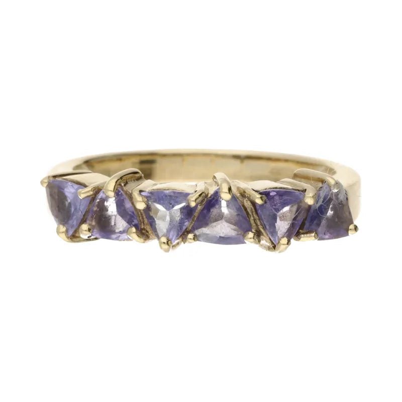 Pre - Owned 9ct Yellow Gold Trilliant Cut Tanzanite Cluster Ring 0.71ct2026W34-22-41