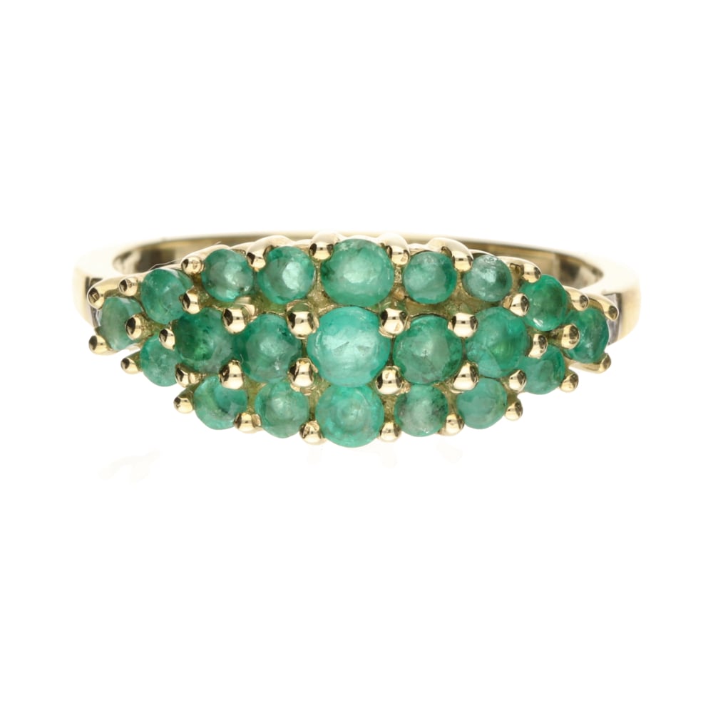 Pre - Owned 9ct Yellow Gold Tsavorite &amp; Diamond Set Marquise Cluster Ring