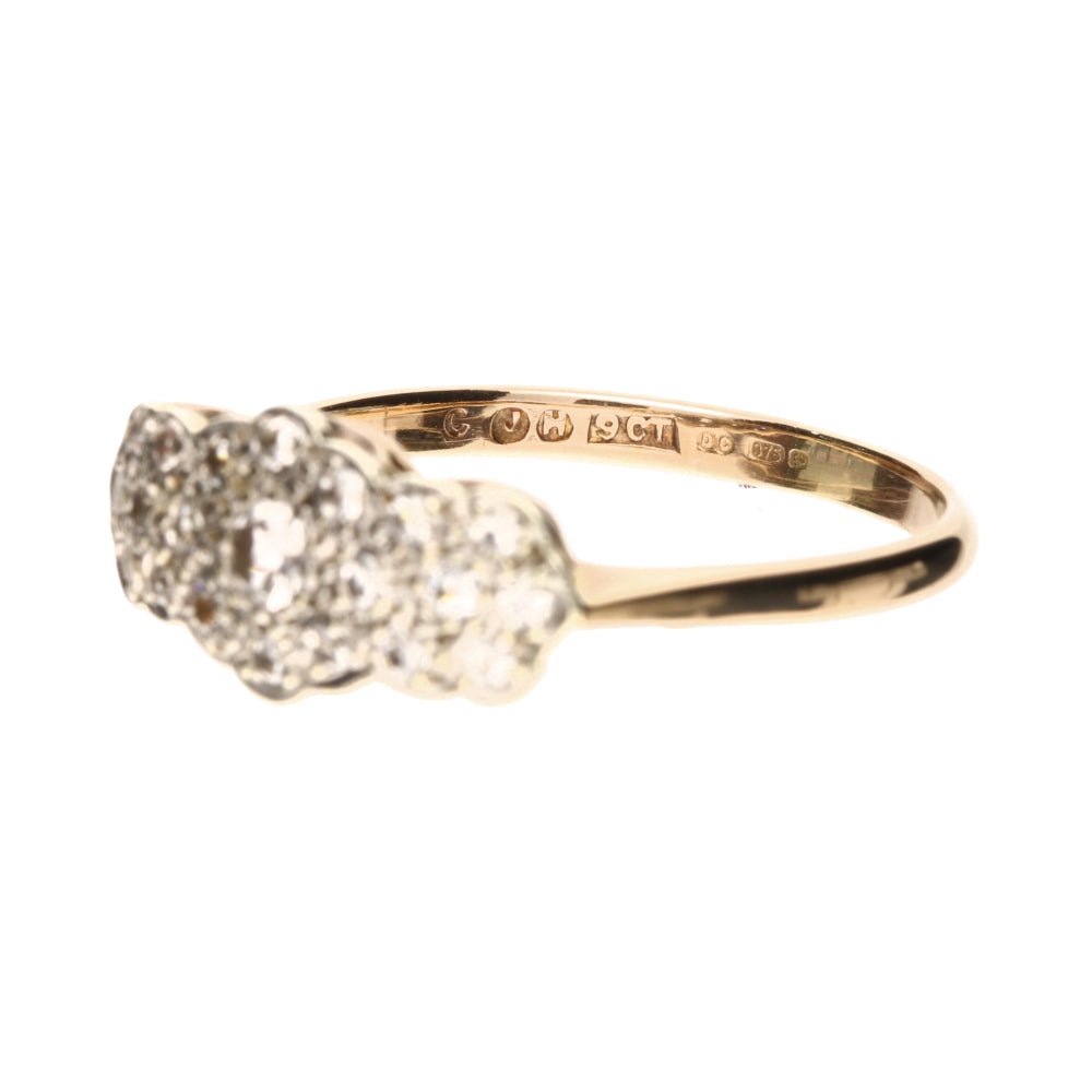 Pre - Owned 9ct Yellow Gold Vintage Diamond Cluster Ring