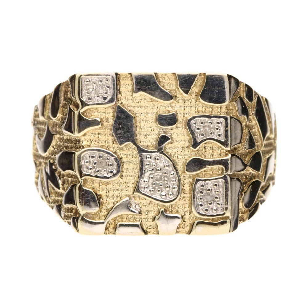 Pre - Owned 9ct Yellow & White Gold Diamond Set Square Signet Ring