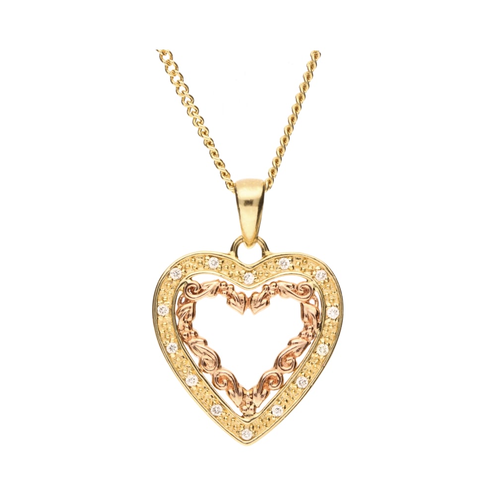 Pre - Owned Cloagu Gold Tree of Life Diamond Set Open Heart Pendant