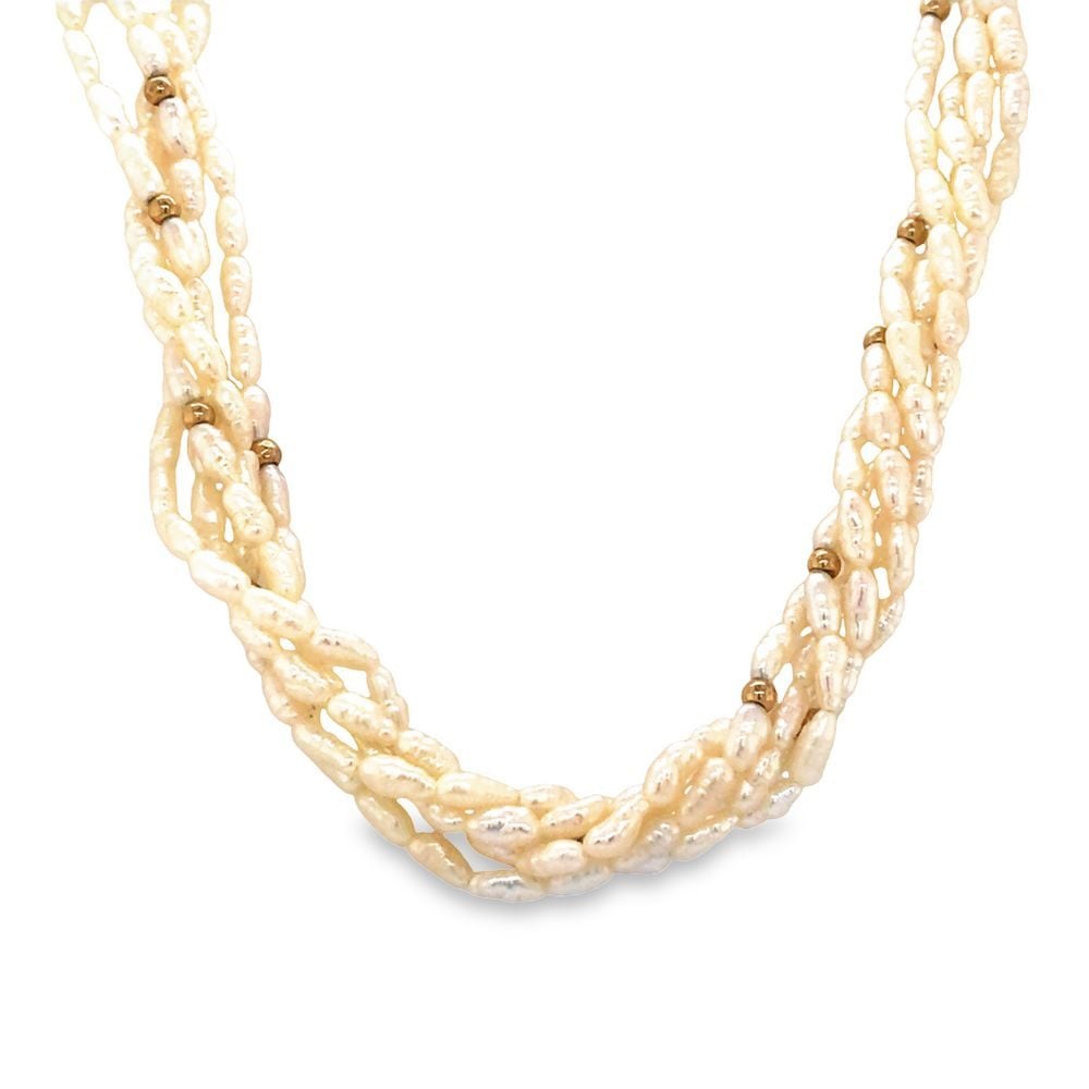 Pre - Owned Multi Strand Pearl Necklace with 14ct Yellow Gold Ball Clasp.