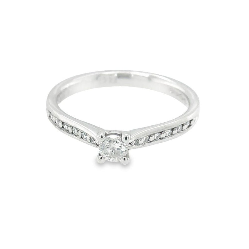 Pre - Owned Platinum 4 Claw Diamond Solitaire Ring with Diamond Set Shoulders