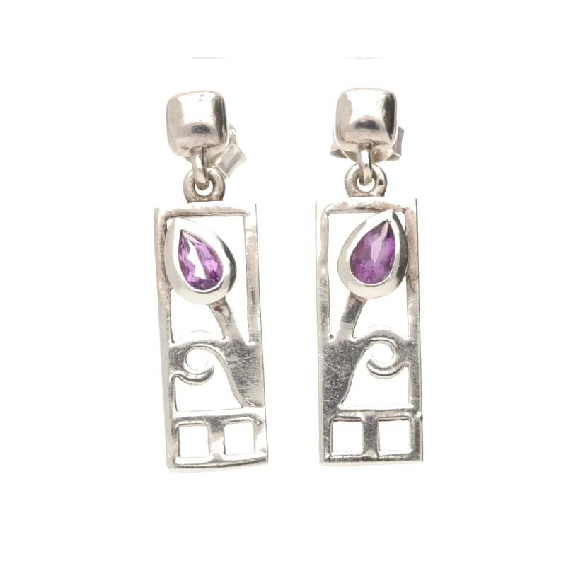 Pre - Owned Sterling Silver Pear Cut Amethyst Set Rectangle Drop Earrings2025W14-7-7