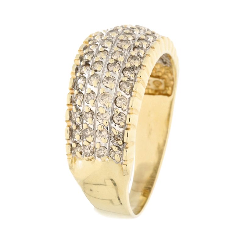 Pre-Owned 14ct Yellow Gold Multi Row Diamond Pave Cluster Ring