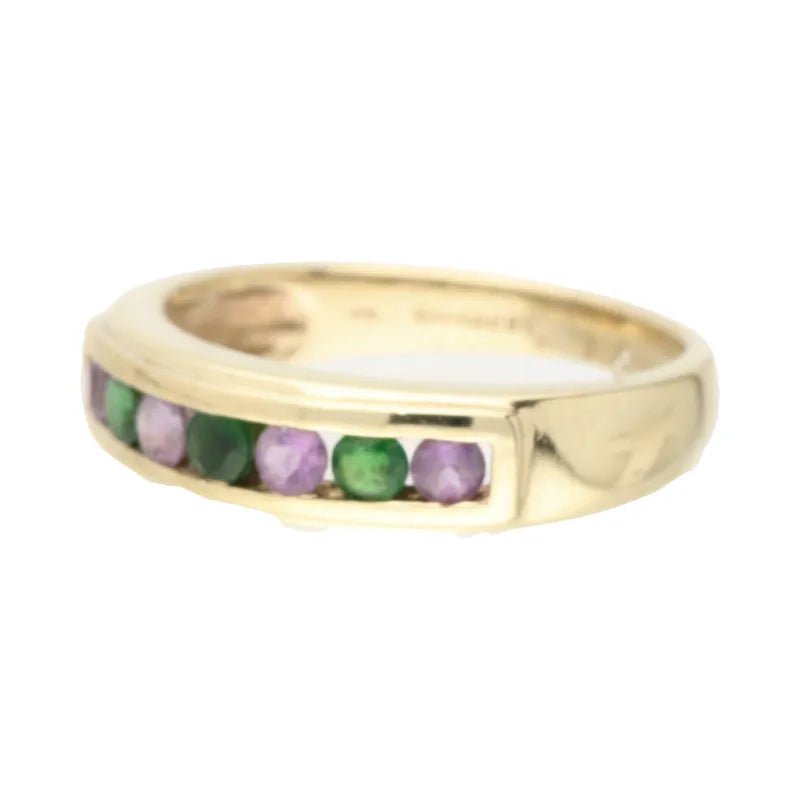 Radiant Pre - Owned 9ct Gold Green Tourmaline & Amethyst Eternity Ring2026W35-39-7