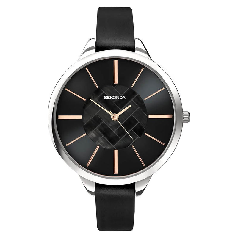 Sekonda Ladies Elegant Black Dial Leather Strap Watch 2876.272876.27