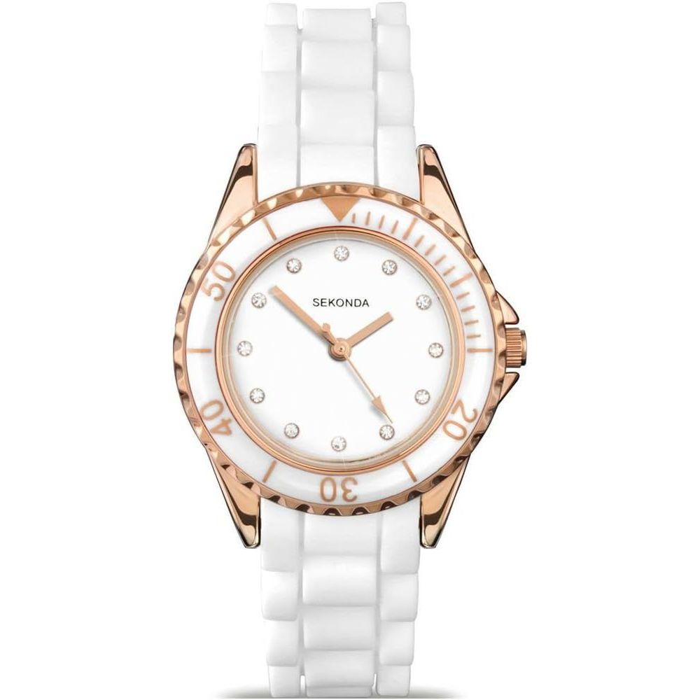Sekonda Ladies Fashion White & Rose Gold Rubber Strap Watch 47424742.27