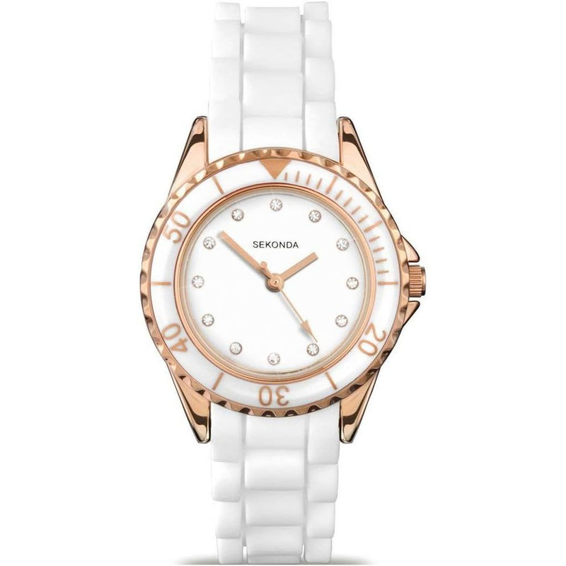Sekonda Ladies Fashion White & Rose Gold Rubber Strap Watch 47424742.27