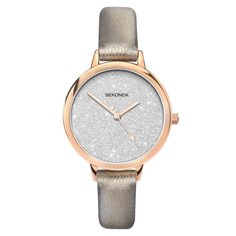 Sekonda Ladies Modern Silver Leather Strap Watch 40023.2740023.27