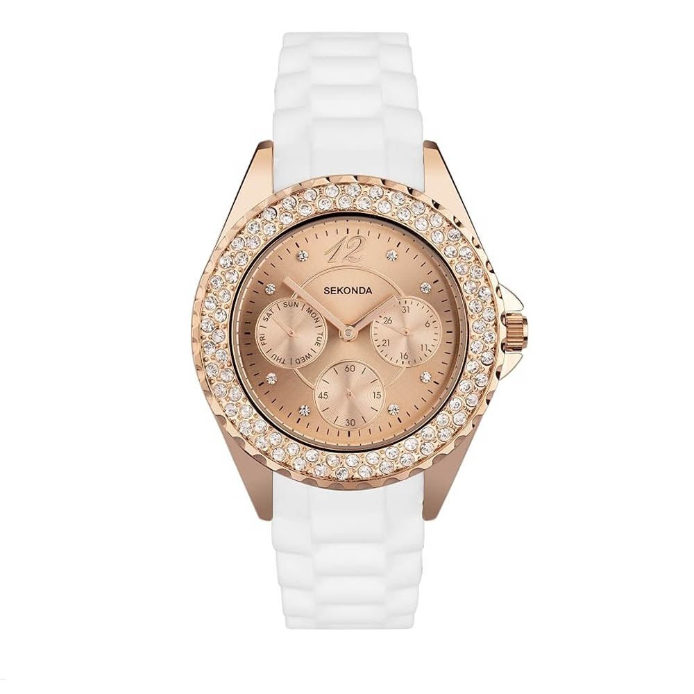 Sekonda Ladies Rose Tone White Silicone Strap Watch 46634663.27