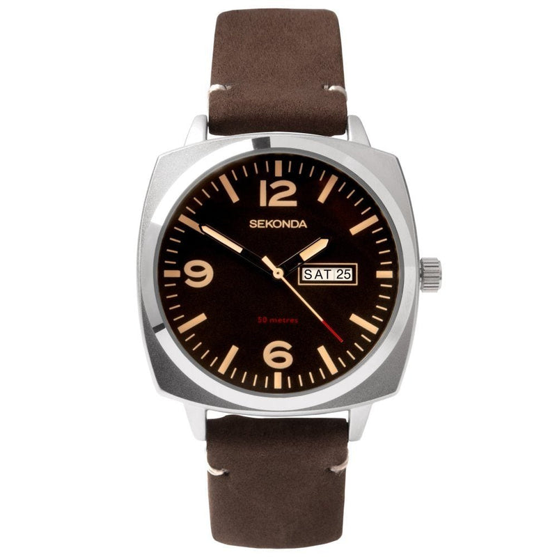 Sekonda Mens Airborne Brown Leather Strap Watch 1988.27