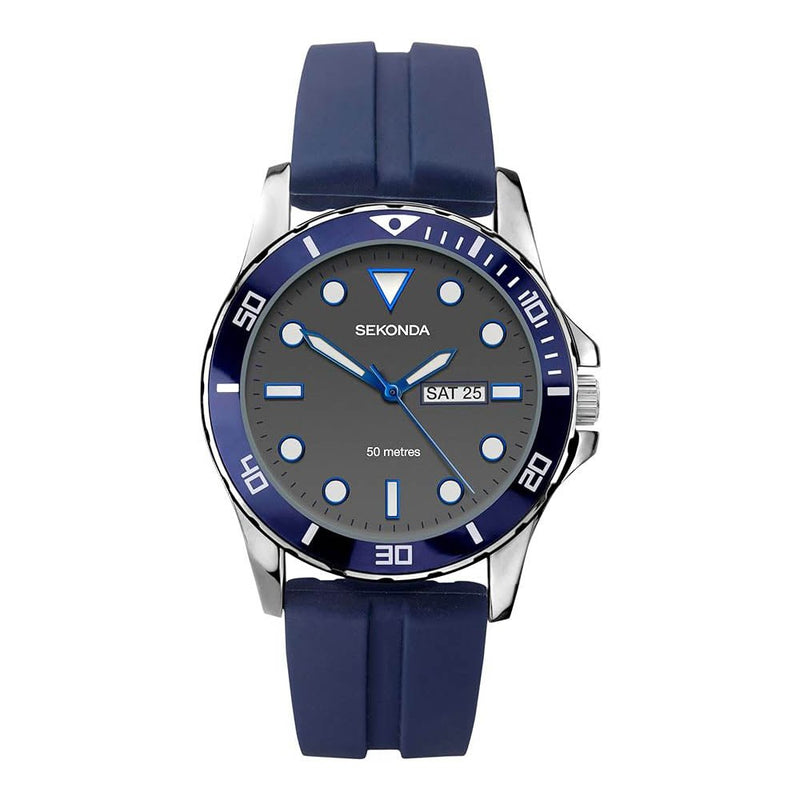 Sekonda Mens Blue Rubber Bracelet with Grey Dial Watch 1702.271702.27