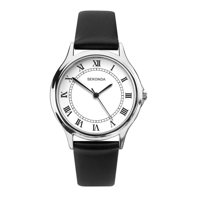 Sekonda Mens Classic Watch with Black Leather Strap &amp; White Dial 3022.27