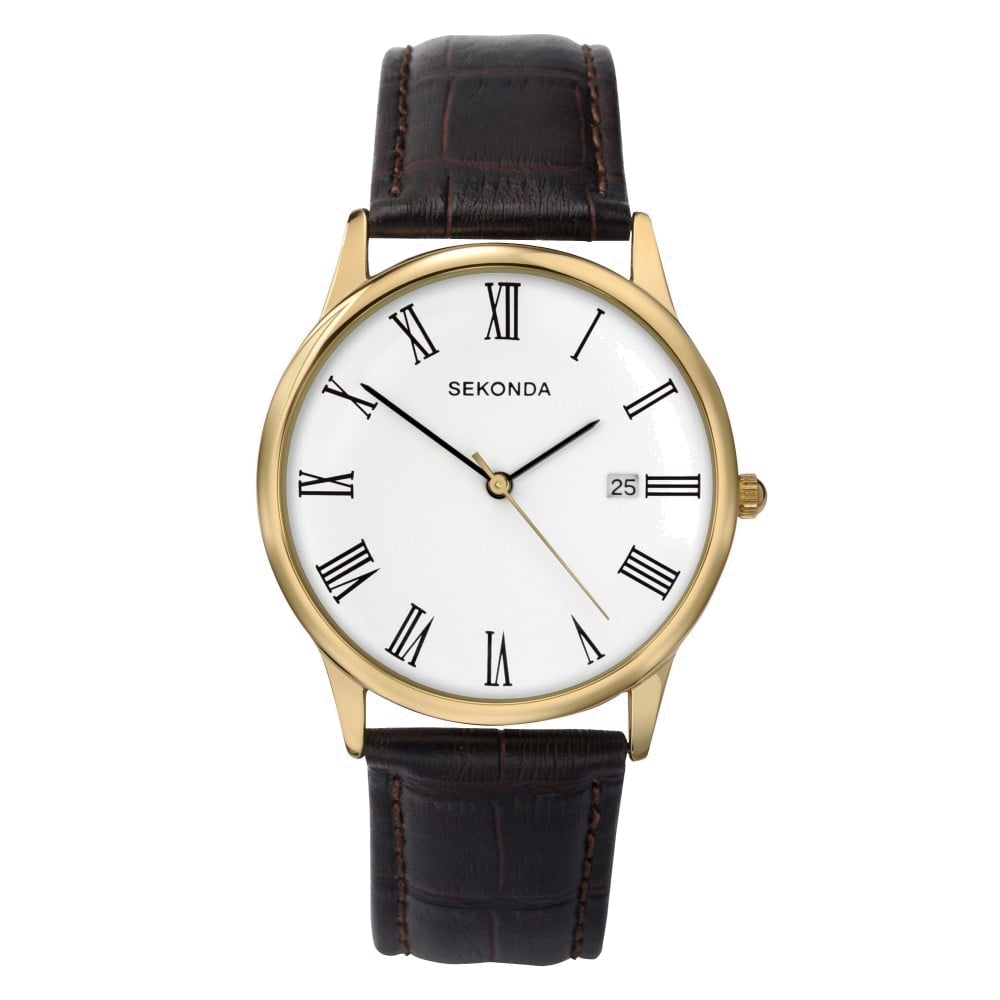 Sekonda Mens Classic Watch with Brown Leather Strap &amp; White Dial 3676.27