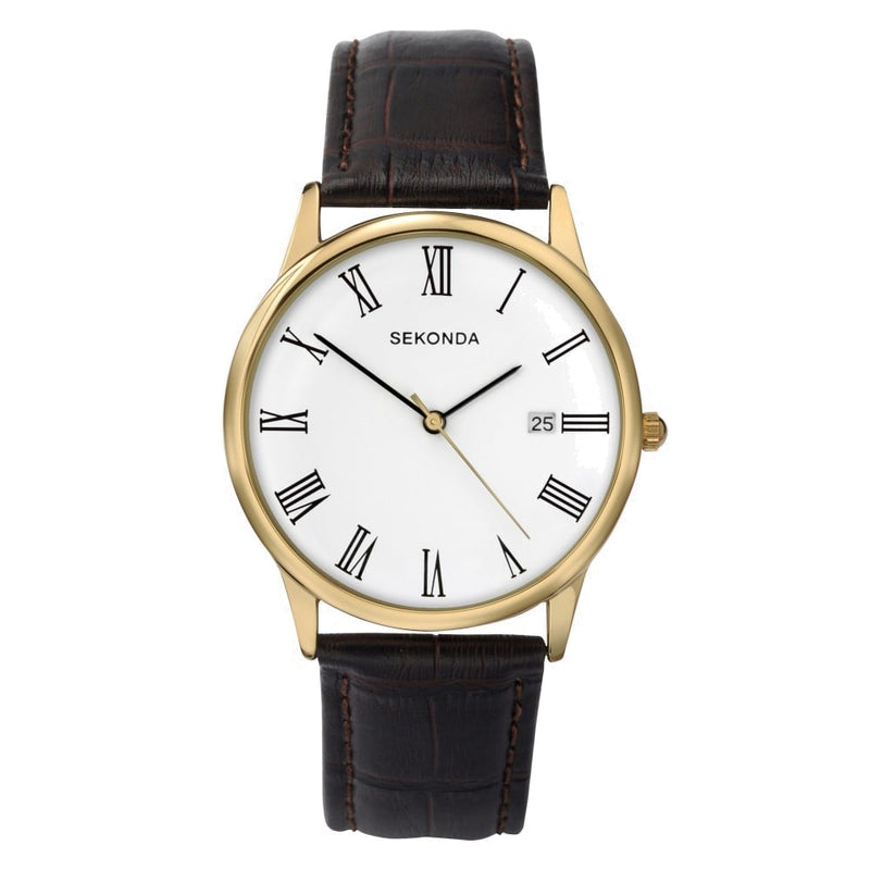 Sekonda Mens Classic Watch with Brown Leather Strap &amp; White Dial 3676.27