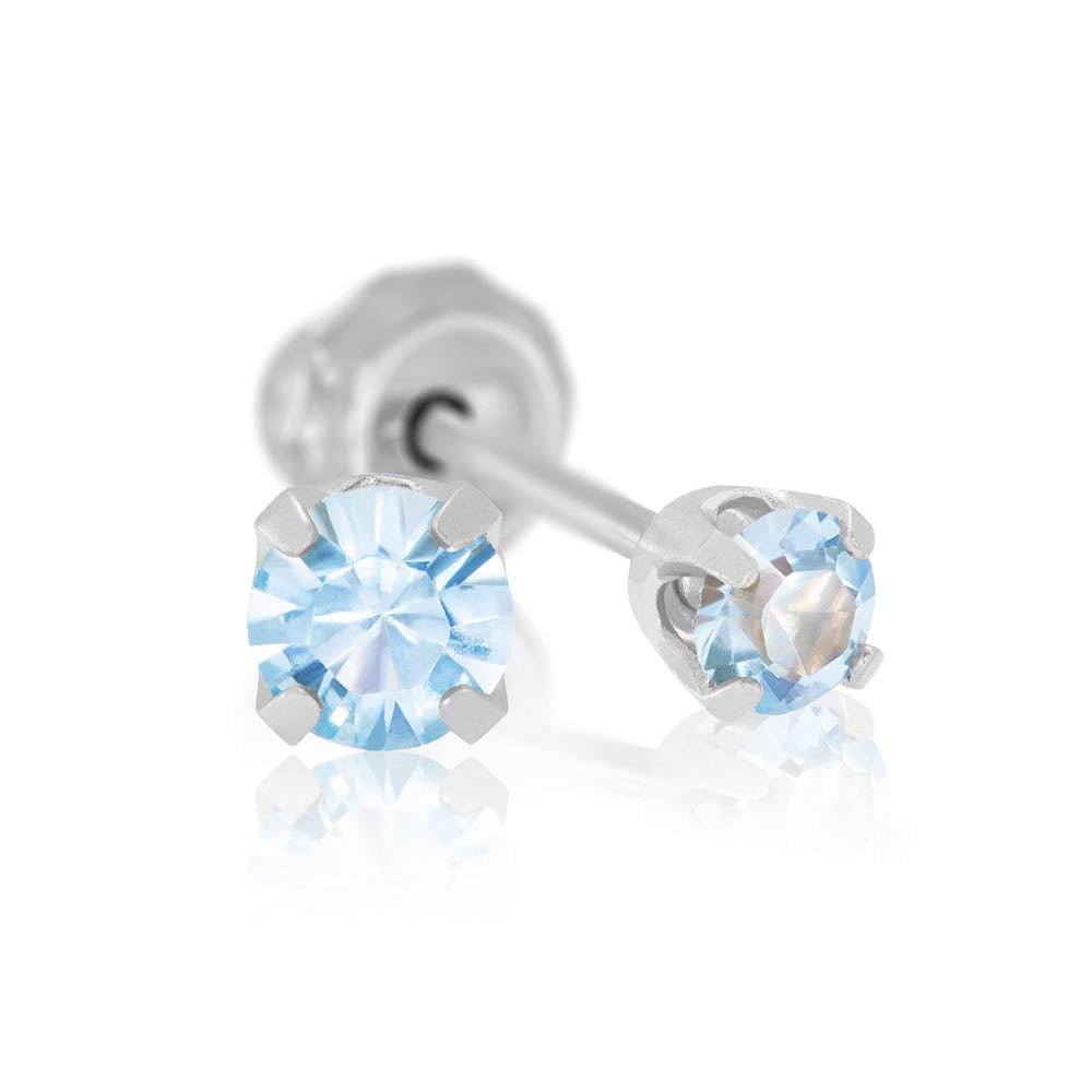 Stainless Steel Aquamarine CZ Piercing Stud EarringsIN-173C
