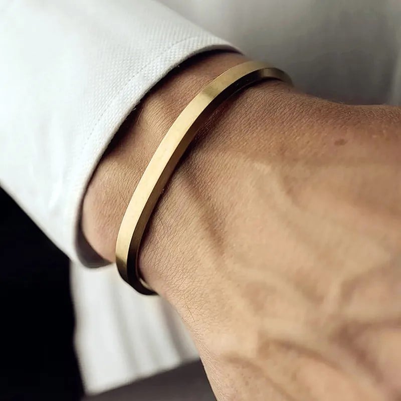Stainless Steel Gold - Tone Cuff Bangle