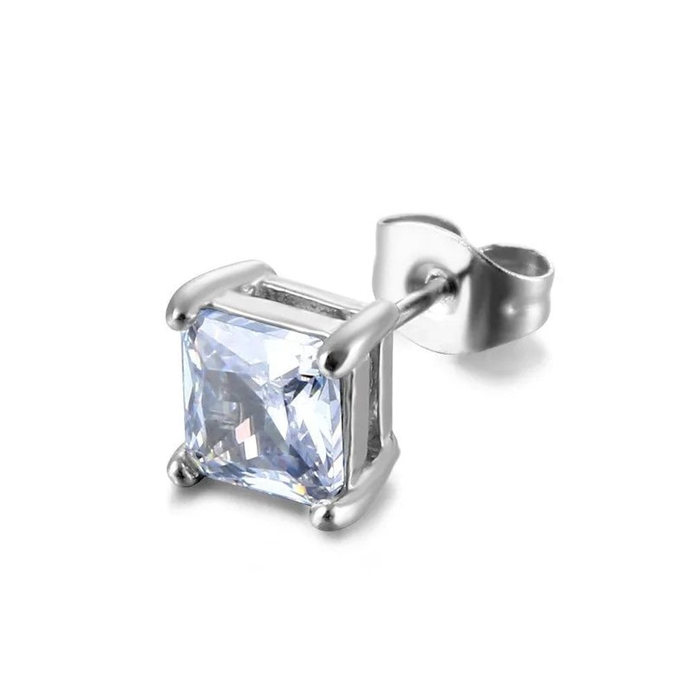 Stainless Steel Silver CZ Single Stud Earring