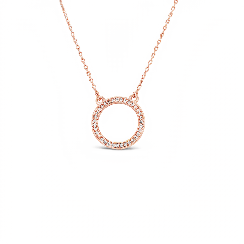 Sugar Sugar Sterling Silver Rose Gold Plated Circle CZ Necklace