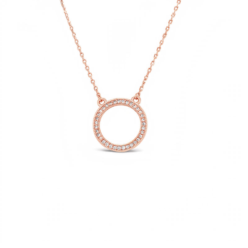 Sugar Sugar Sterling Silver Rose Gold Plated Circle CZ Necklace