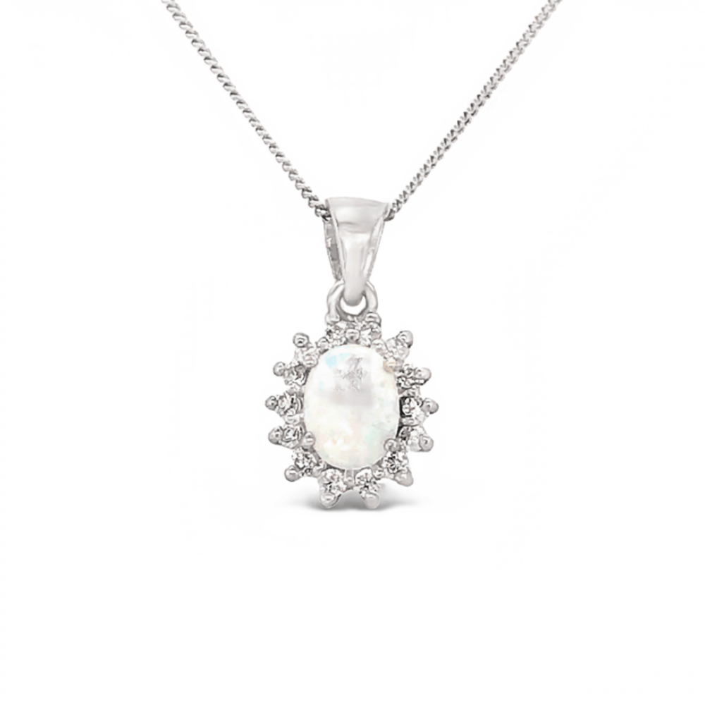 Sugar Sugar White Lab Opal with CZ Halo Pendant