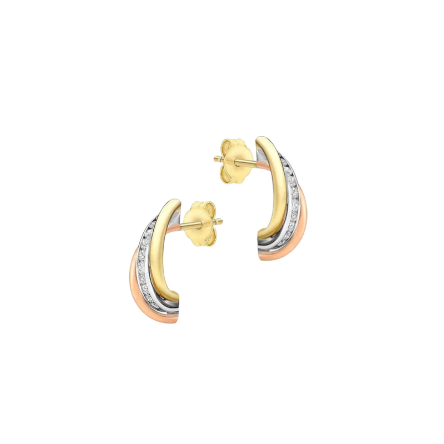 Three Colour 9ct Gold CZ Russian Earrings