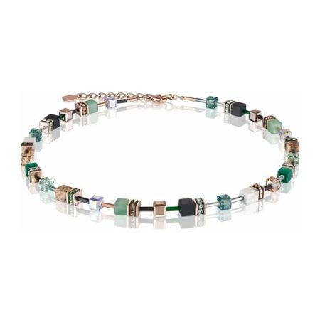 Coeur de Lion Geo Cube Green-Beige & Rose Necklace