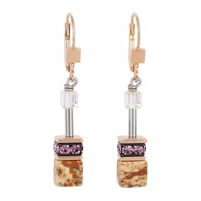 Coeur De Lion Geo Cube Lilac-Beige & Rose Earrings