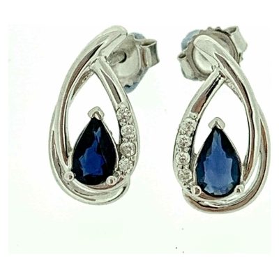 White Gold Sapphire & Diamond Teardrop Stud Earrings