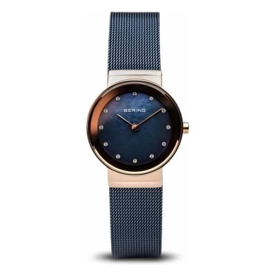 BERING LADIES CLASSIC ROSE GOLD BLUE DIAL WATCH 10126-367