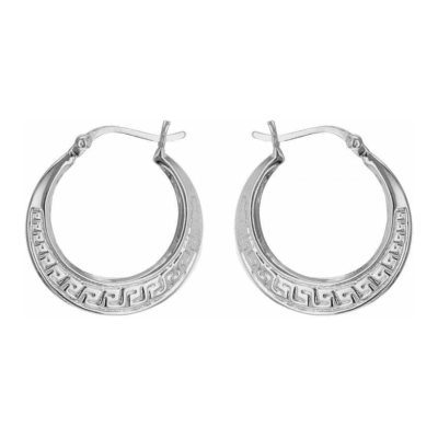 Sterling Silver Grecian-Pattern Creole Earrings