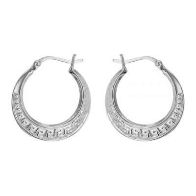 Sterling Silver Grecian-Pattern Creole Earrings