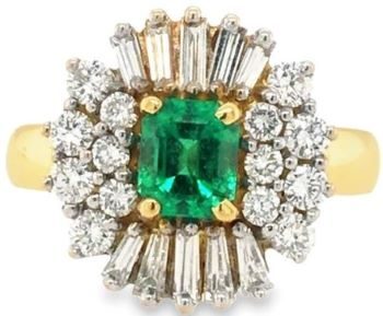 Emerald diamond cluster ring
