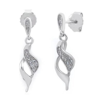 Sterling Silver Elegant Cz Dangle Earrings