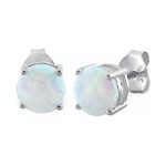 Sterling Silver Round White Lab Opal Stud Earrings