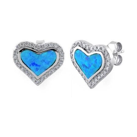 Sterling Silver Heart Blue Lab Opal Earrings