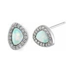 Sterling Silver Small White Lab Opal & Clear Offset Stud Earrings