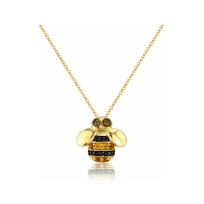 Yellow Gold Diamond & Citrine Bee Pendant Necklace