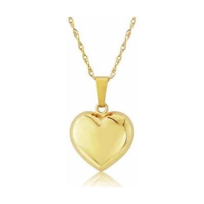 Yellow Gold Medium Puffed Heart Pendant Necklace